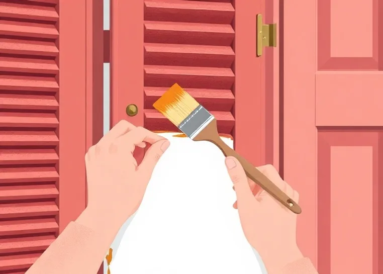 Mise en peinture au pinceau de volets et d'encadrements en bois