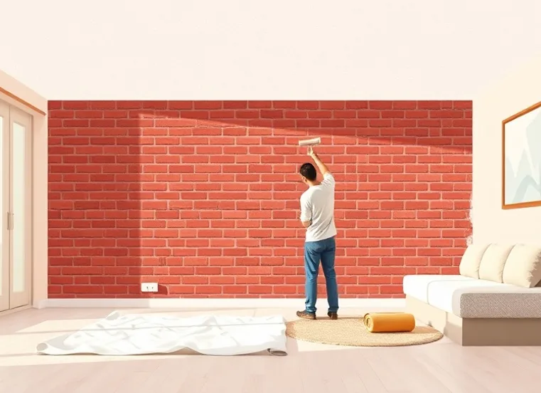 Peintre appliquant la peinture au rouleau sur un mur de salon