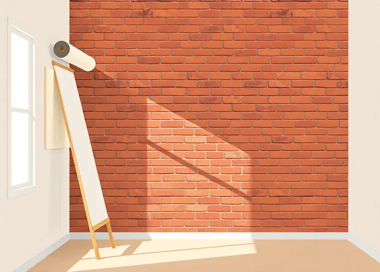 Pose de papier peint, rouleau et brosse à maroufler